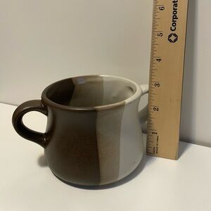 McCoy Sandstone tri-color double handled soup mug.
